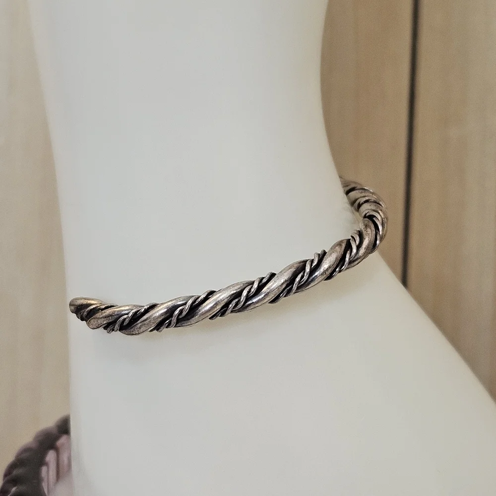 Vintage Sterling Silver Cuff Twisted Cable Rope Artisan Southwestern Boho 925